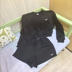ALO Yoga Black Athletic Sweatshirt and Shorts